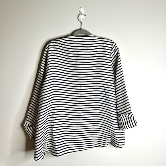 IC by Connie K Navy Blue Striped Top Coat Lagenlook Oversized One-Button Sz XL - Picture 7 of 7